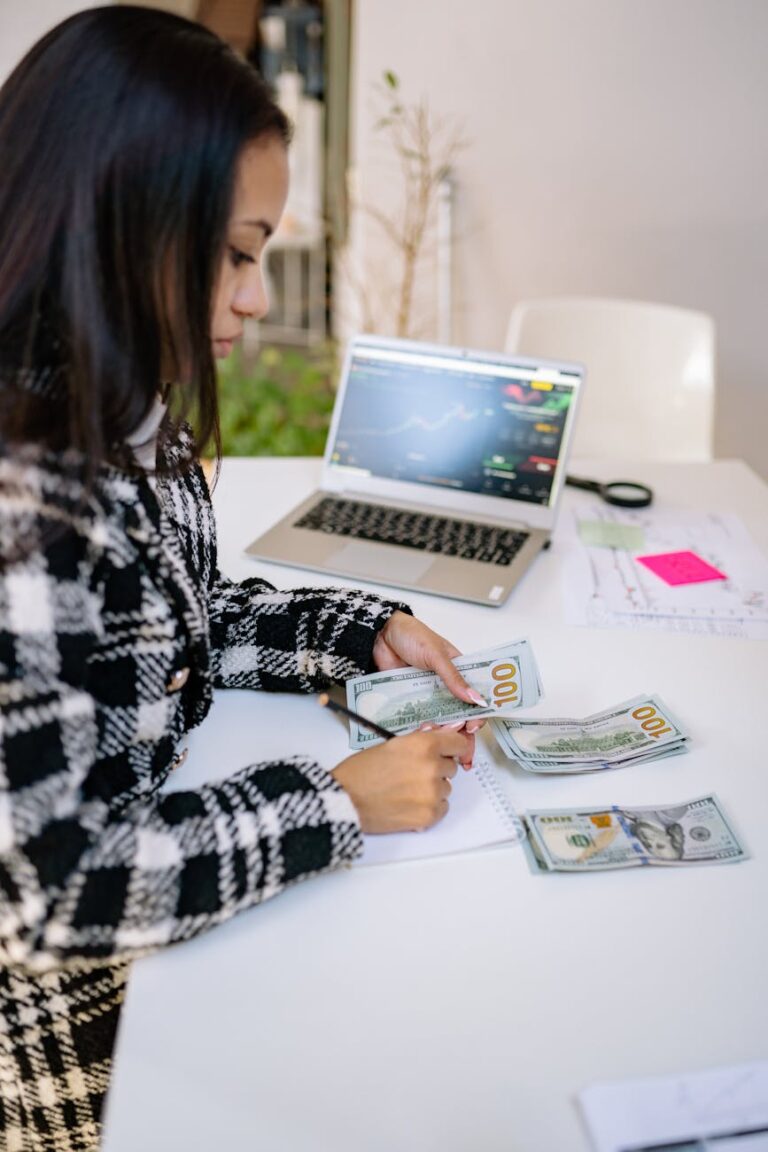 a woman counting money